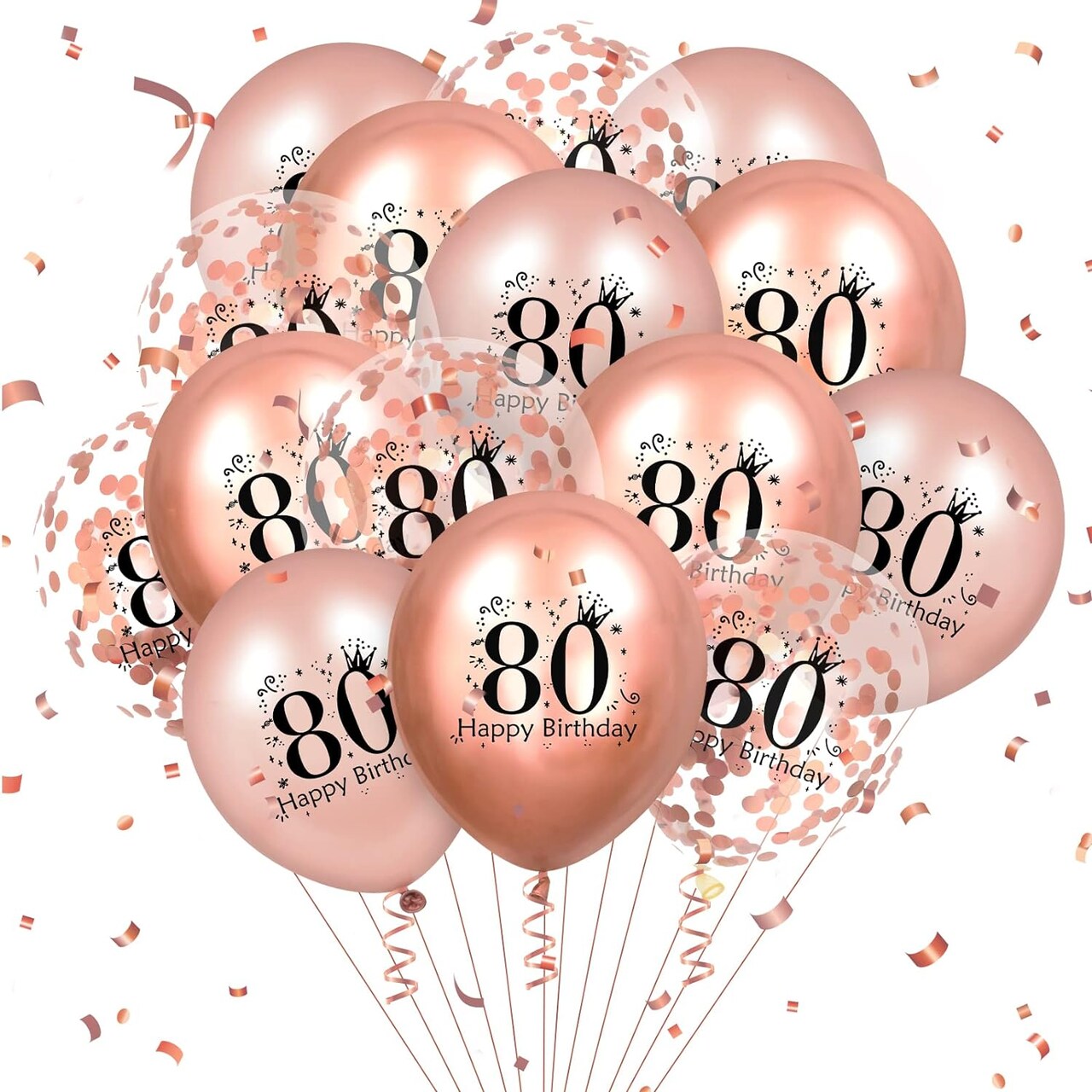 80th Birthday Balloons 18 Pcs Rose Gold Happy 80th Birthday Latex Balloons Confetti Balloons Rose Gold 80th Birthday Party Decorations for Women Men 80th Birthday Anniversary Decor Supplies 12 inch